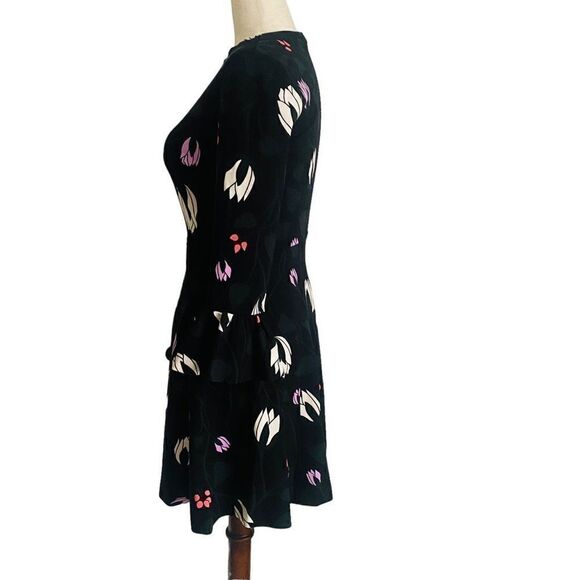 Kate Spade Long Bell Sleeve Floral Print Mini Dress Black Stretchy XXS Zip AG23 - Picture 13 of 13